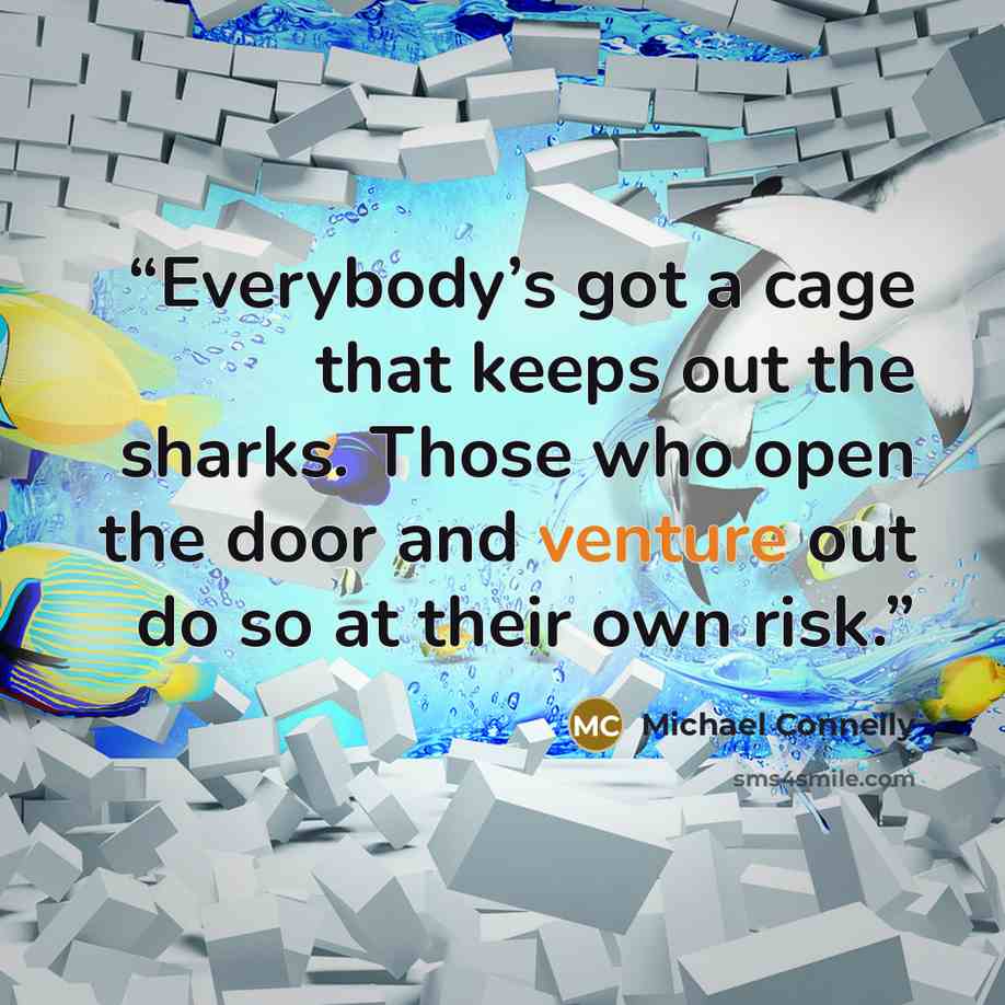 “Everybody’s got a cage that keeps out the sharks. Those who open the door and venture out do so at their own risk.” quote by Michael Connelly