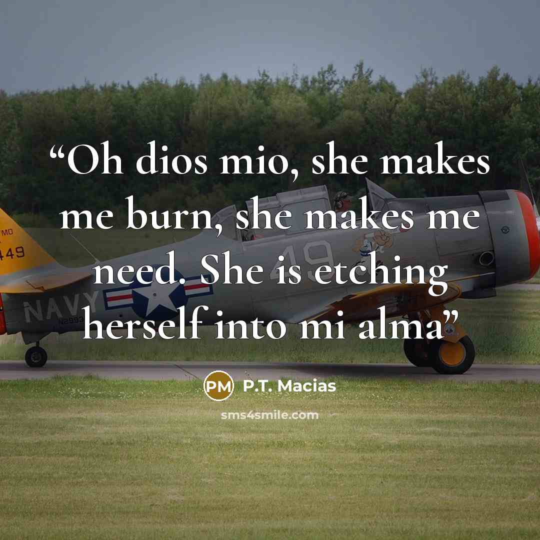 “Oh dios mio, she makes me burn, she makes me need. She is etching herself into mi alma” quote by P.T. Macias