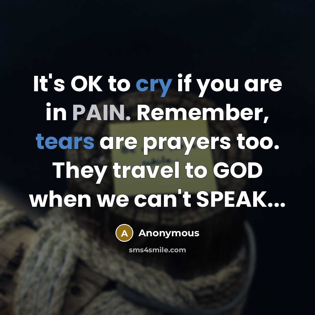 “It's OK to cry if you are in PAIN. Remember, tears are prayers too. They travel to GOD when we can't SPEAK...” quote by Anonymous