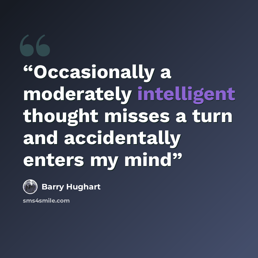 “Occasionally a moderately intelligent thought misses a turn and accidentally enters my mind” quote by Barry Hughart