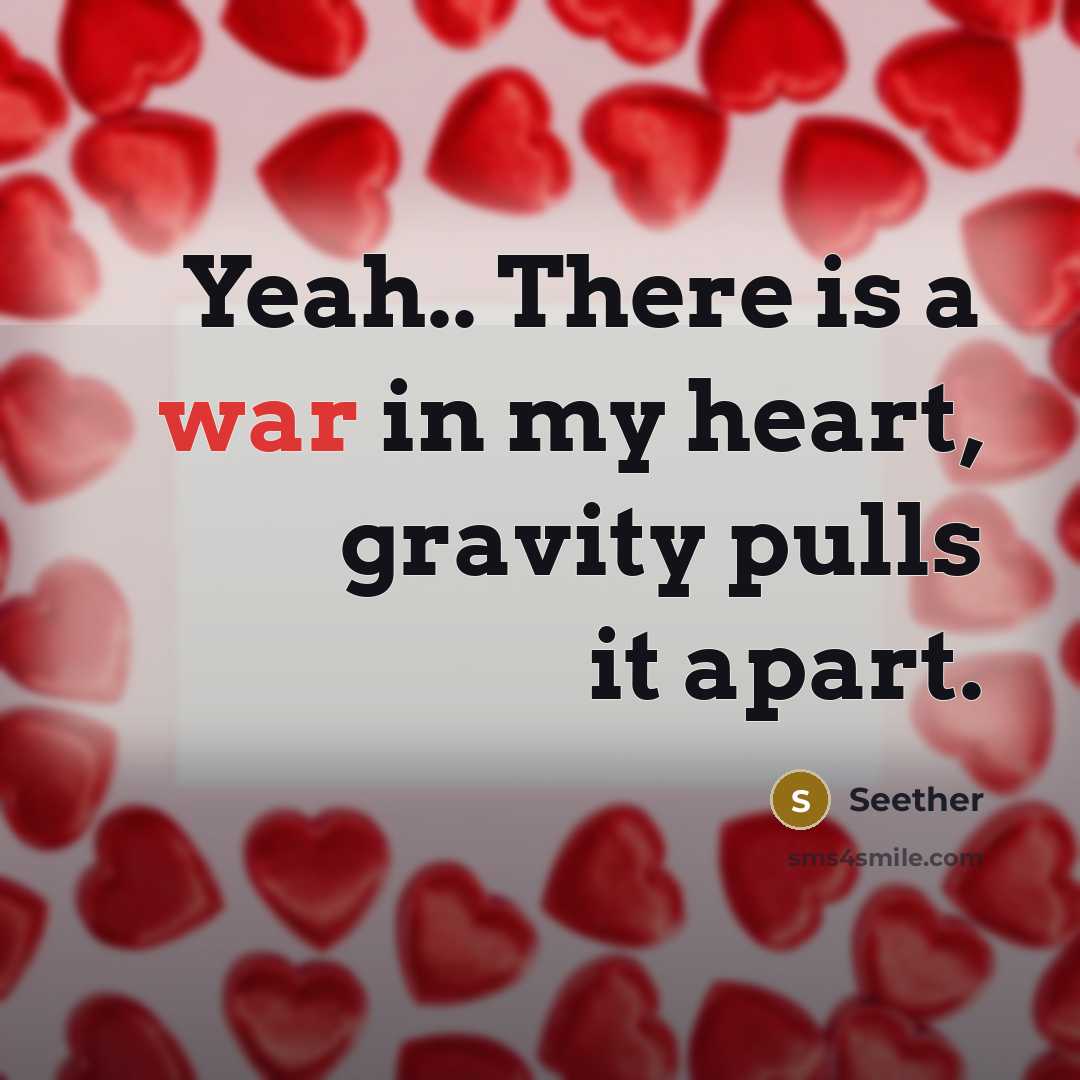 “Yeah.. There is a war in my heart, gravity pulls it apart.” quote by Seether