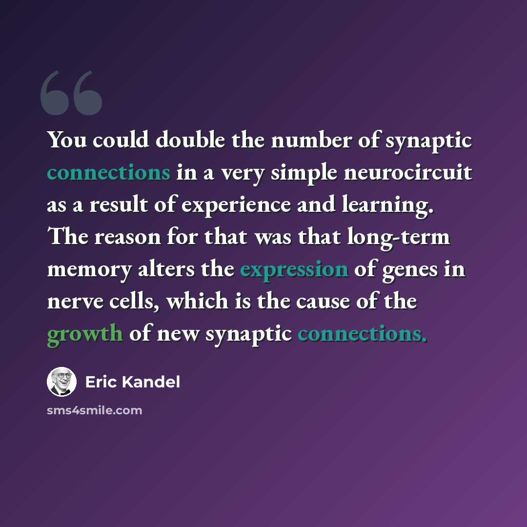 “You could double the number of synaptic connections in a very simple neurocircuit as a result of experience and learning. The reason for that was that long-term memory alters the expression of genes in nerve cells, which is the cause of the growth of new synaptic connections.” quote by Eric Kandel