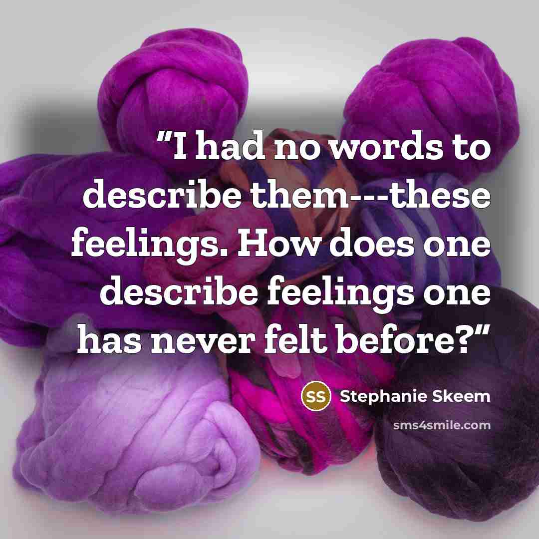 “I had no words to describe them---these feelings. How does one describe feelings one has never felt before?” quote by Stephanie Skeem