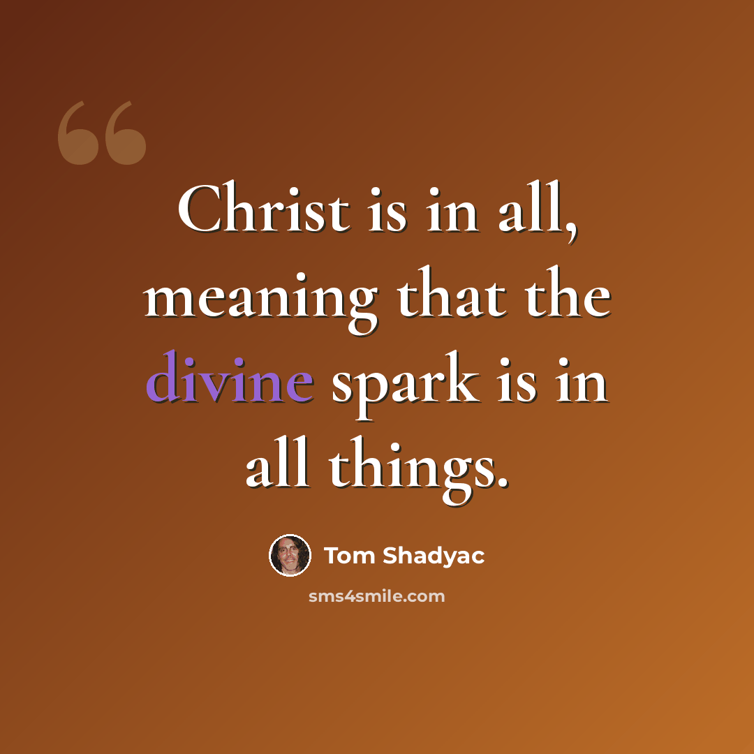 “Christ is in all, meaning that the divine spark is in all things.” quote by Tom Shadyac