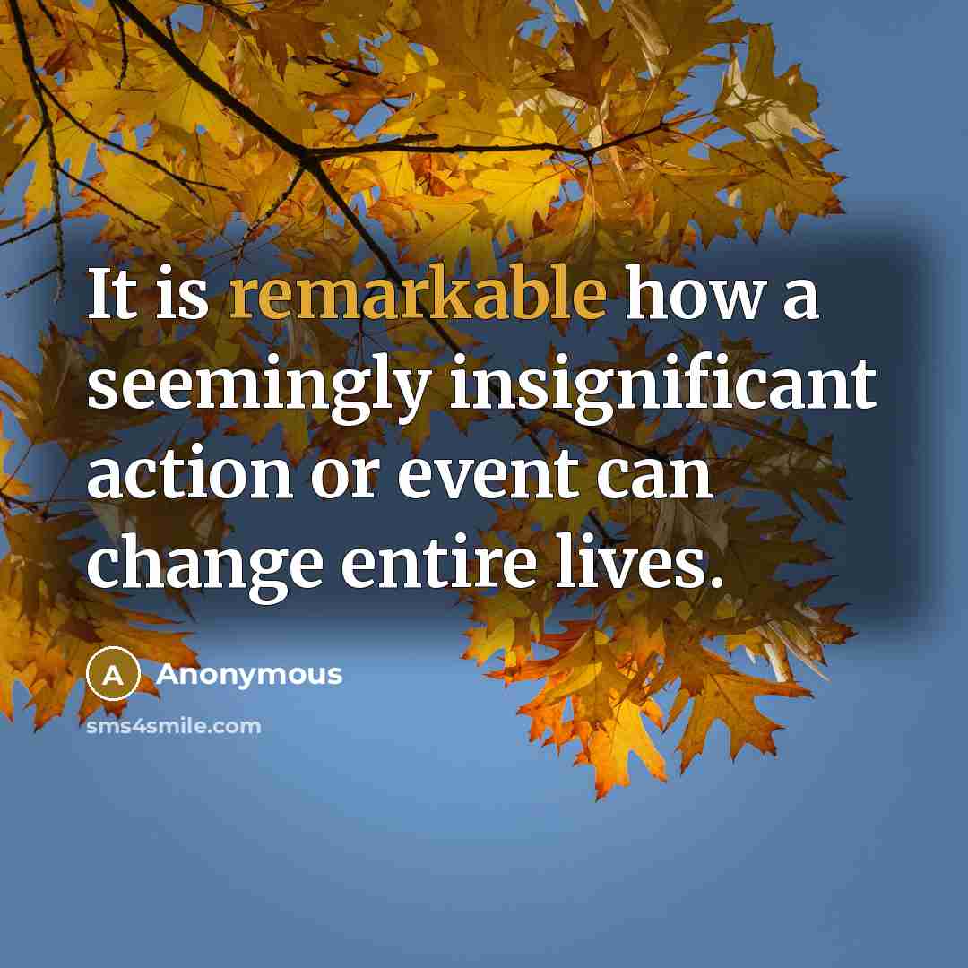 “It is remarkable how a seemingly insignificant action or event can change entire lives.” quote by Anonymous