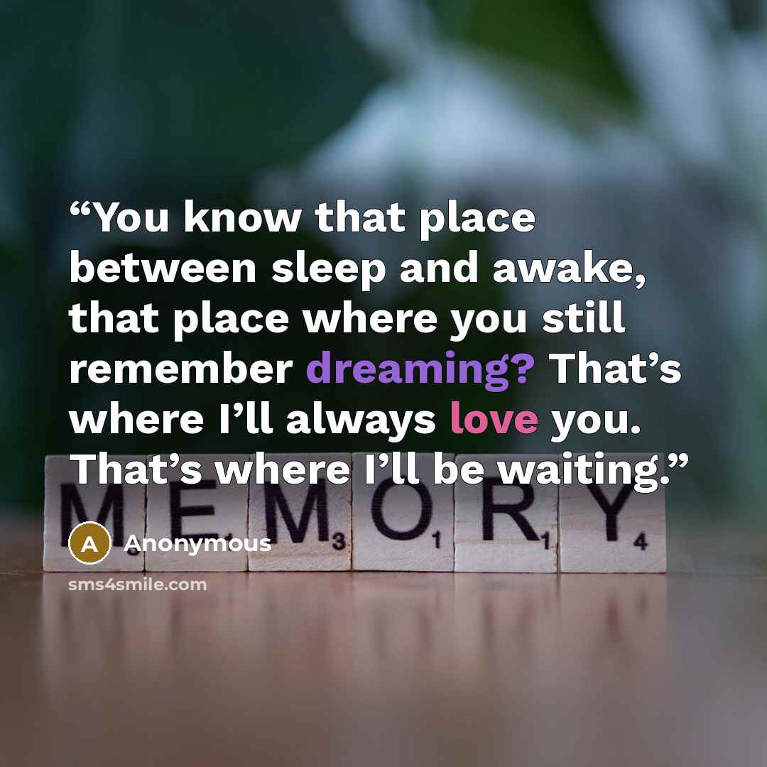 “You know that place between sleep and awake, that place where you still remember dreaming? That’s where I’ll always love you. That’s where I’ll be waiting.” quote by Anonymous