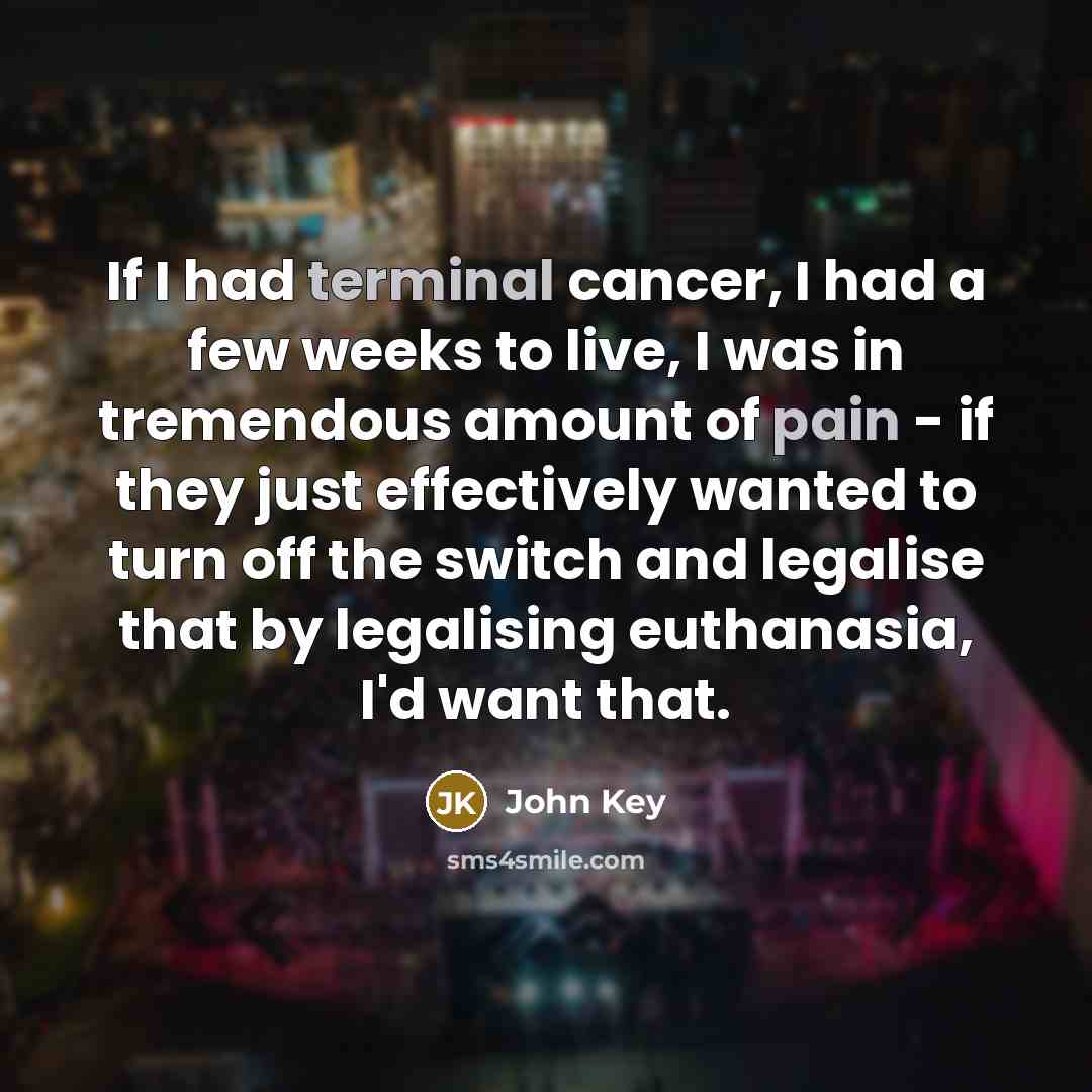 “If I had terminal cancer, I had a few weeks to live, I was in tremendous amount of pain - if they just effectively wanted to turn off the switch and legalise that by legalising euthanasia, I'd want that.” quote by John Key