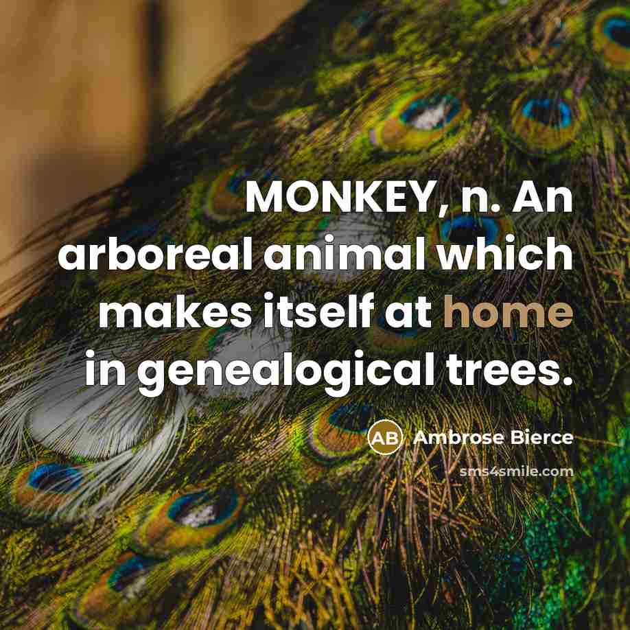 “MONKEY, n. An arboreal animal which makes itself at home in genealogical trees.” quote by Ambrose Bierce