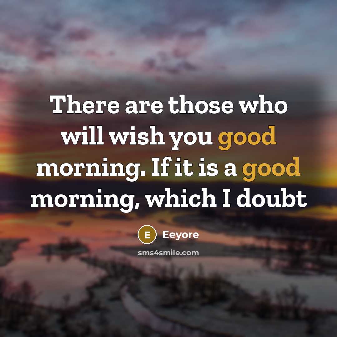 “There are those who will wish you good morning. If it is a good morning, which I doubt” quote by Eeyore