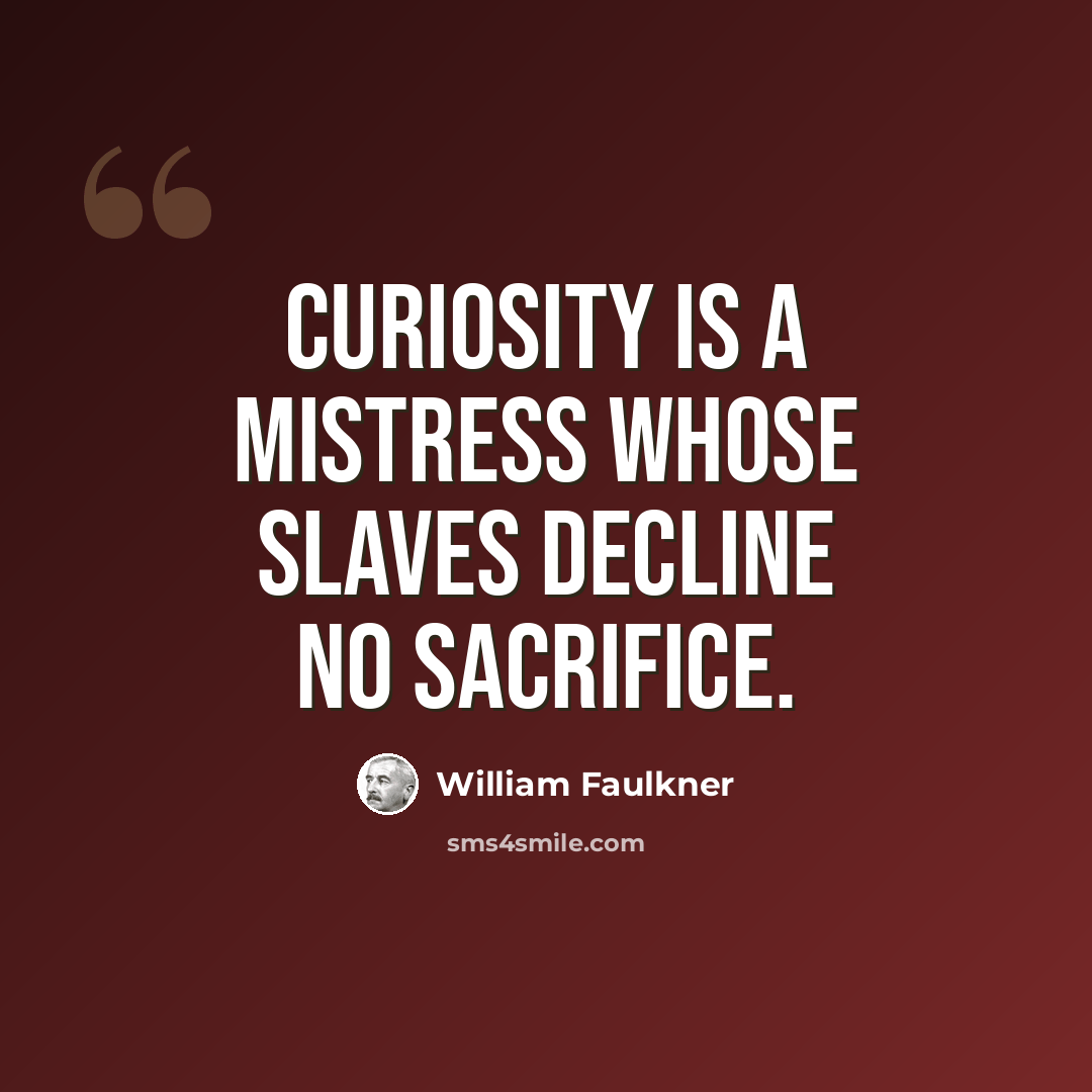 “Curiosity is a mistress whose slaves decline no sacrifice.” quote by William Faulkner