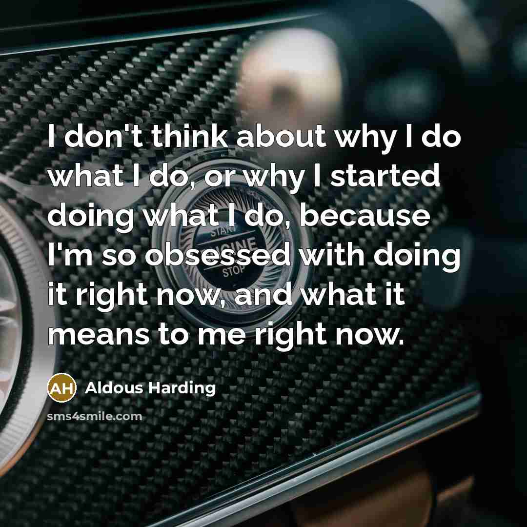 “I don't think about why I do what I do, or why I started doing what I do, because I'm so obsessed with doing it right now, and what it means to me right now.” quote by Aldous Harding