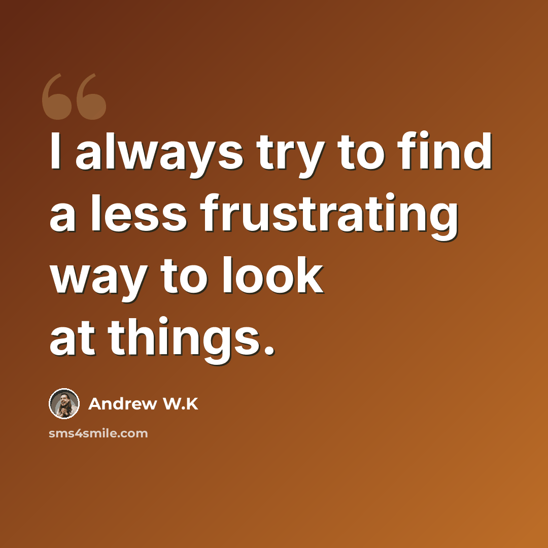 “I always try to find a less frustrating way to look at things.” quote by Andrew W.K