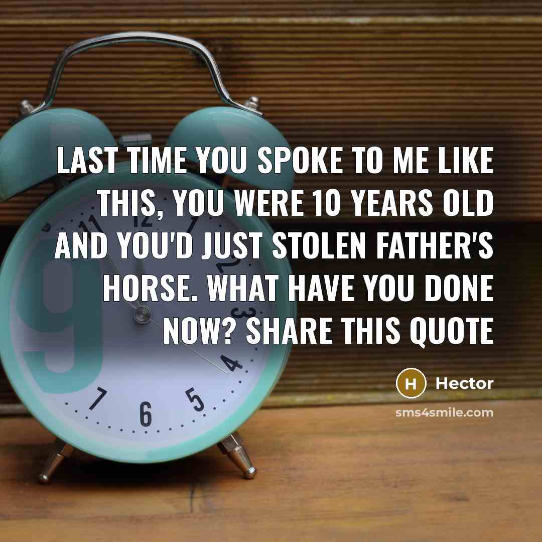 “Last time you spoke to me like this, you were 10 years old and you'd just stolen Father's horse. What have you done now? Share this quote” quote by Hector