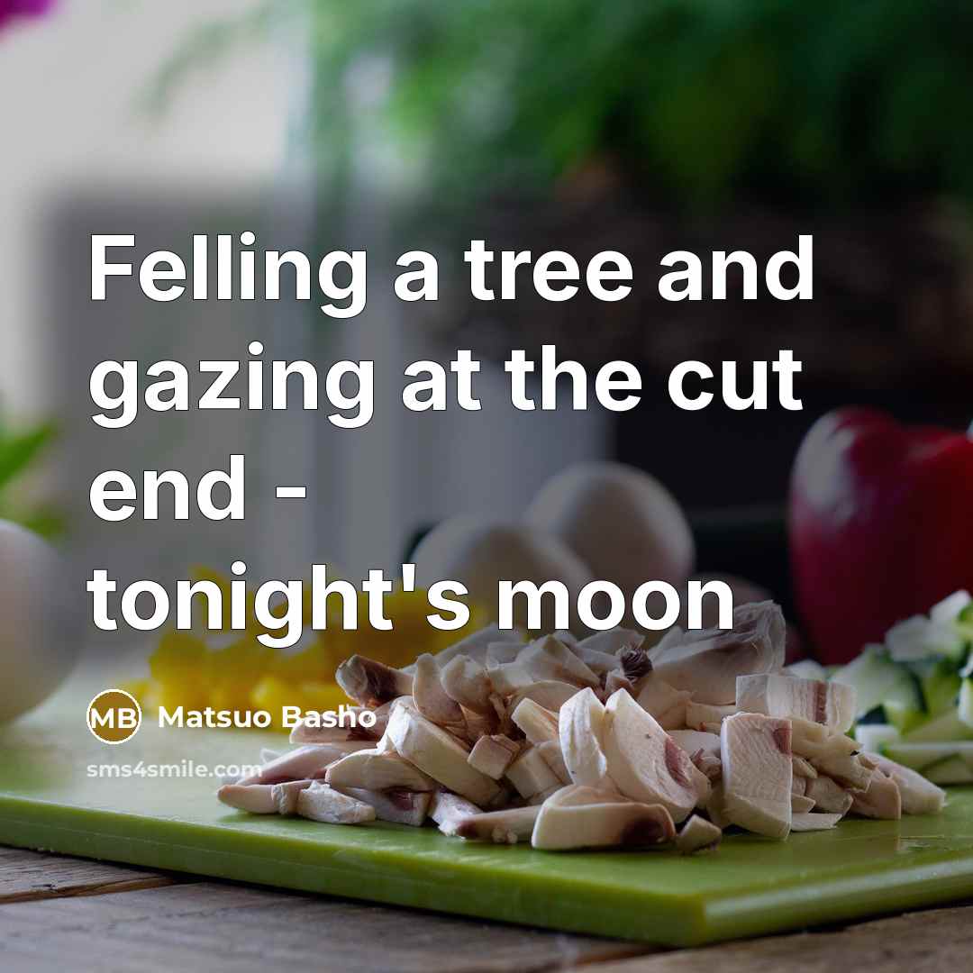“Felling a tree and gazing at the cut end - tonight's moon” quote by Matsuo Basho