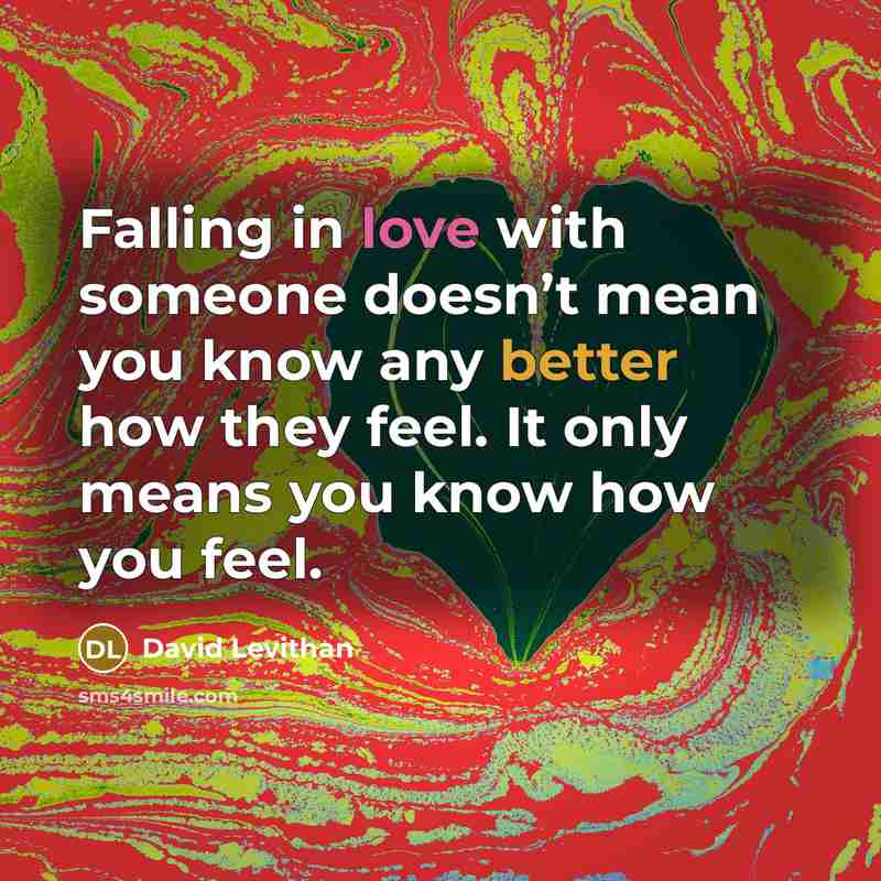 “Falling in love with someone doesn’t mean you know any better how they feel. It only means you know how you feel.” quote by David Levithan