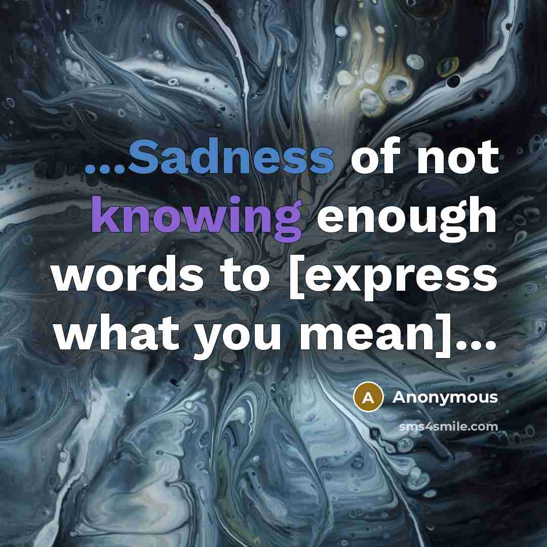 “...Sadness of not knowing enough words to [express what you mean]...” quote by Anonymous
