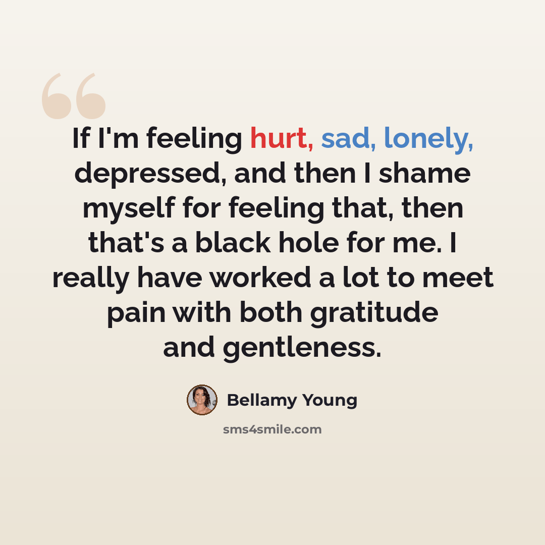 “If I'm feeling hurt, sad, lonely, depressed, and then I shame myself for feeling that, then that's a black hole for me. I really have worked a lot to meet pain with both gratitude and gentleness.” quote by Bellamy Young