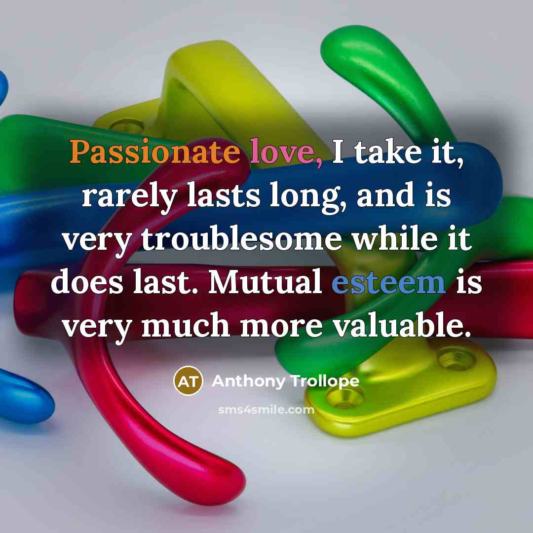 “Passionate love, I take it, rarely lasts long, and is very troublesome while it does last. Mutual esteem is very much more valuable.” quote by Anthony Trollope