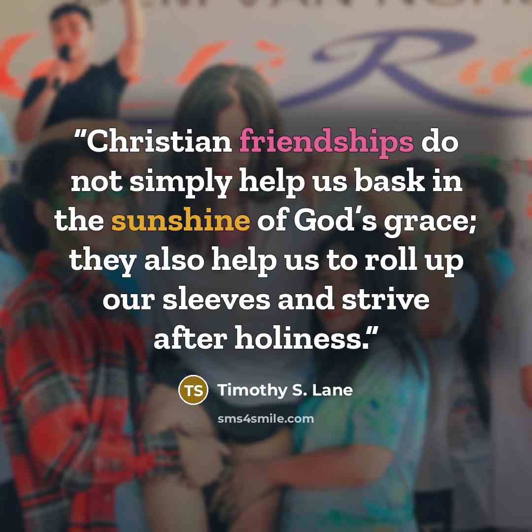 “Christian friendships do not simply help us bask in the sunshine of God’s grace; they also help us to roll up our sleeves and strive after holiness.” quote by Timothy S. Lane