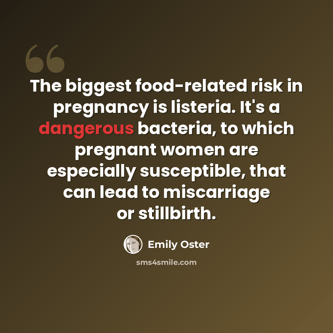 “The biggest food-related risk in pregnancy is listeria. It's a dangerous bacteria, to which pregnant women are especially susceptible, that can lead to miscarriage or stillbirth.” quote by Emily Oster