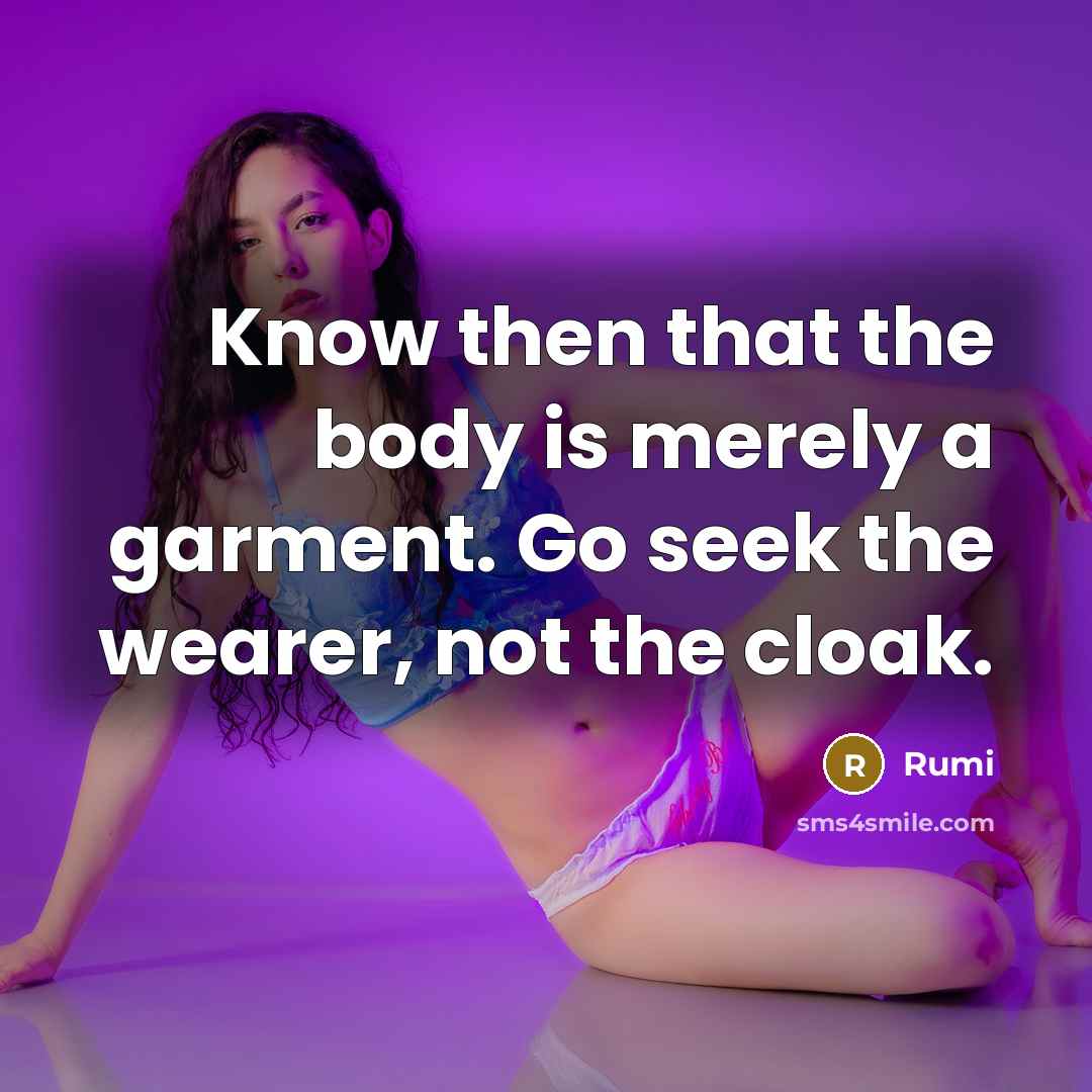 “Know then that the body is merely a garment. Go seek the wearer, not the cloak.” quote by Rumi