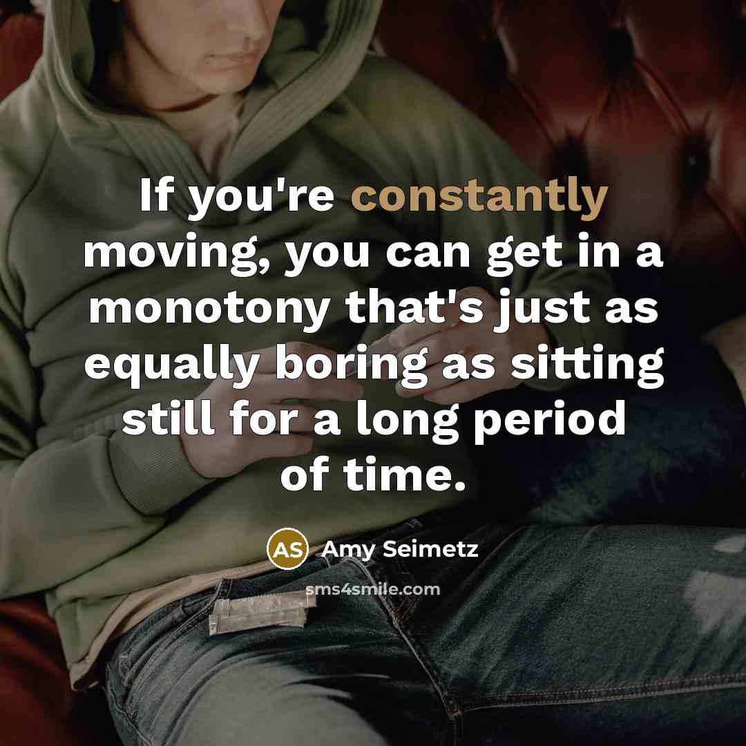 “If you're constantly moving, you can get in a monotony that's just as equally boring as sitting still for a long period of time.” quote by Amy Seimetz