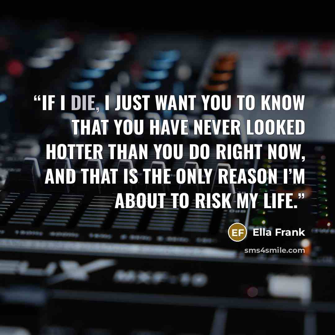 “If I die, I just want you to know that you have never looked hotter than you do right now, and that is the only reason I’m about to risk my life.” quote by Ella Frank