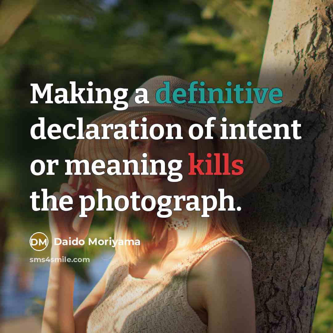 “Making a definitive declaration of intent or meaning kills the photograph.” quote by Daido Moriyama