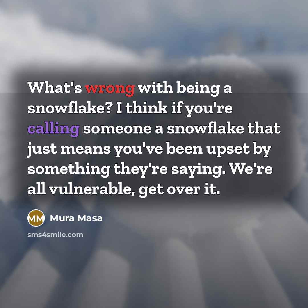 “What's wrong with being a snowflake? I think if you're calling someone a snowflake that just means you've been upset by something they're saying. We're all vulnerable, get over it.” quote by Mura Masa