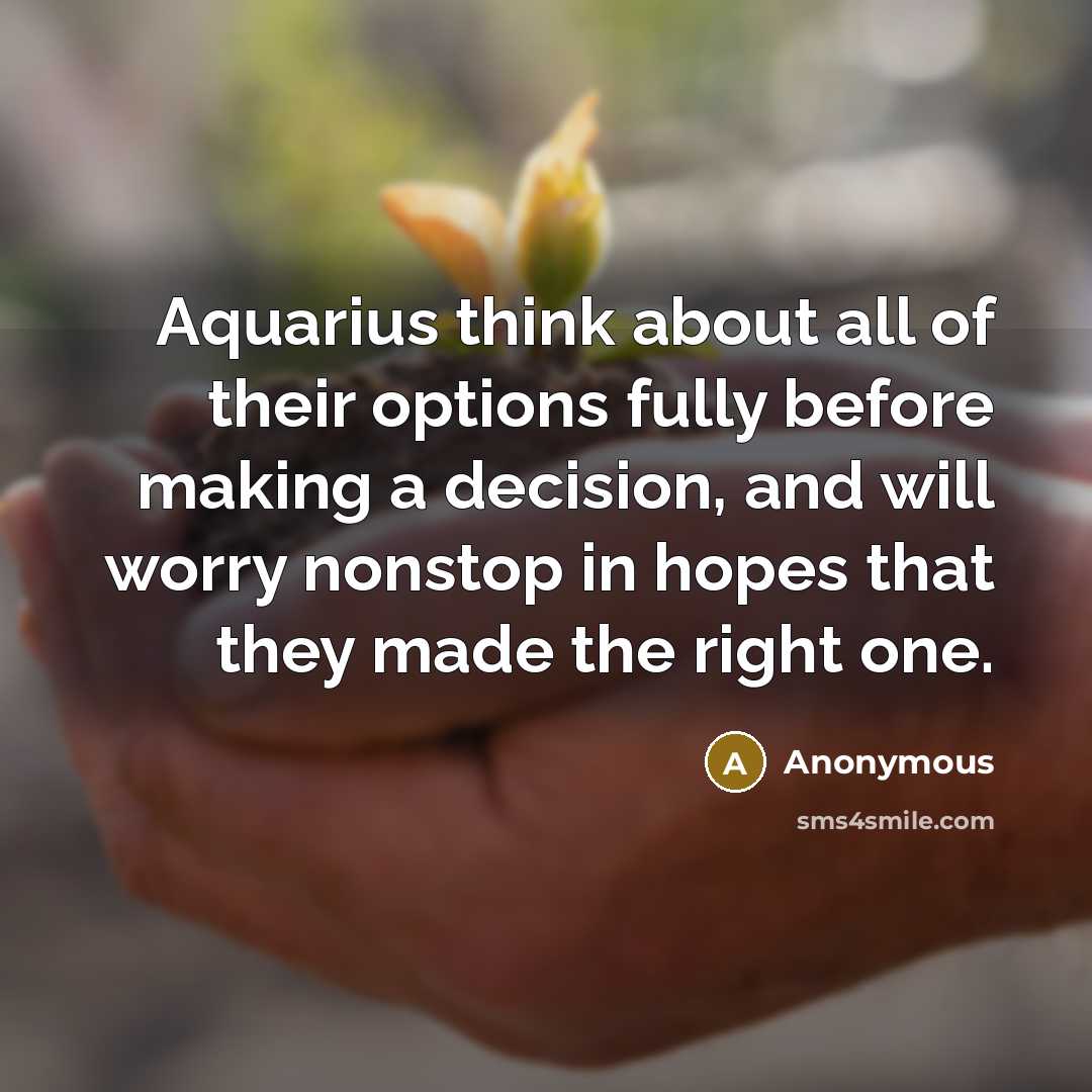 “Aquarius think about all of their options fully before making a decision, and will worry nonstop in hopes that they made the right one.” quote by Anonymous