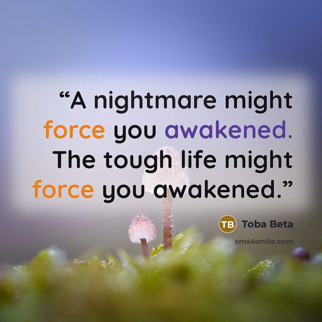 “A nightmare might force you awakened. The tough life might force you awakened.” quote by Toba Beta