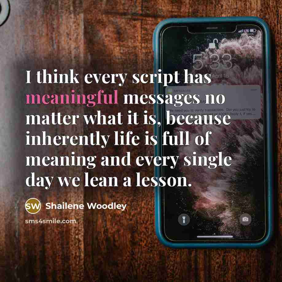 “I think every script has meaningful messages no matter what it is, because inherently life is full of meaning and every single day we lean a lesson.” quote by Shailene Woodley
