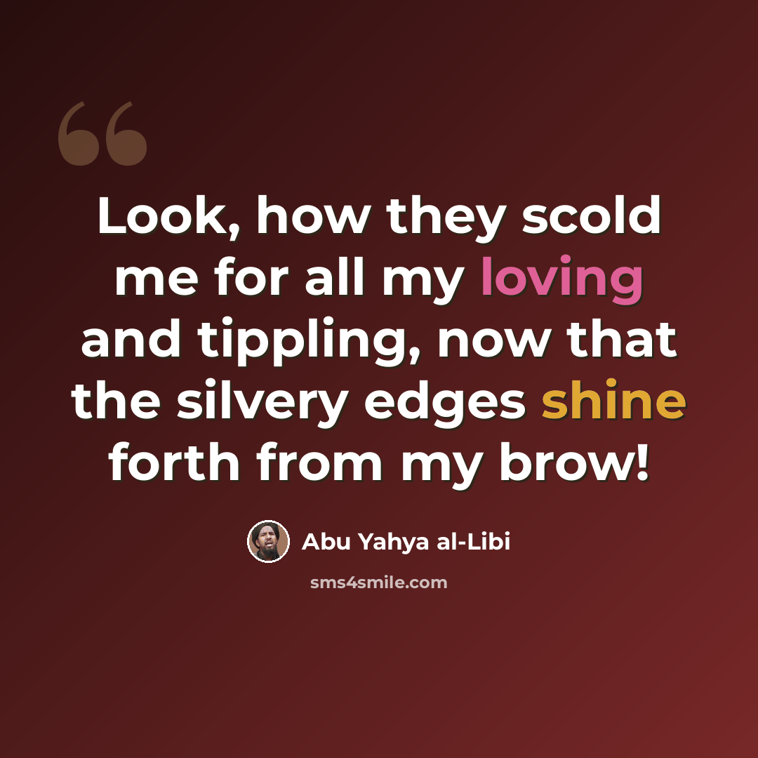 “Look, how they scold me for all my loving and tippling, now that the silvery edges shine forth from my brow!” quote by Abu Yahya al-Libi
