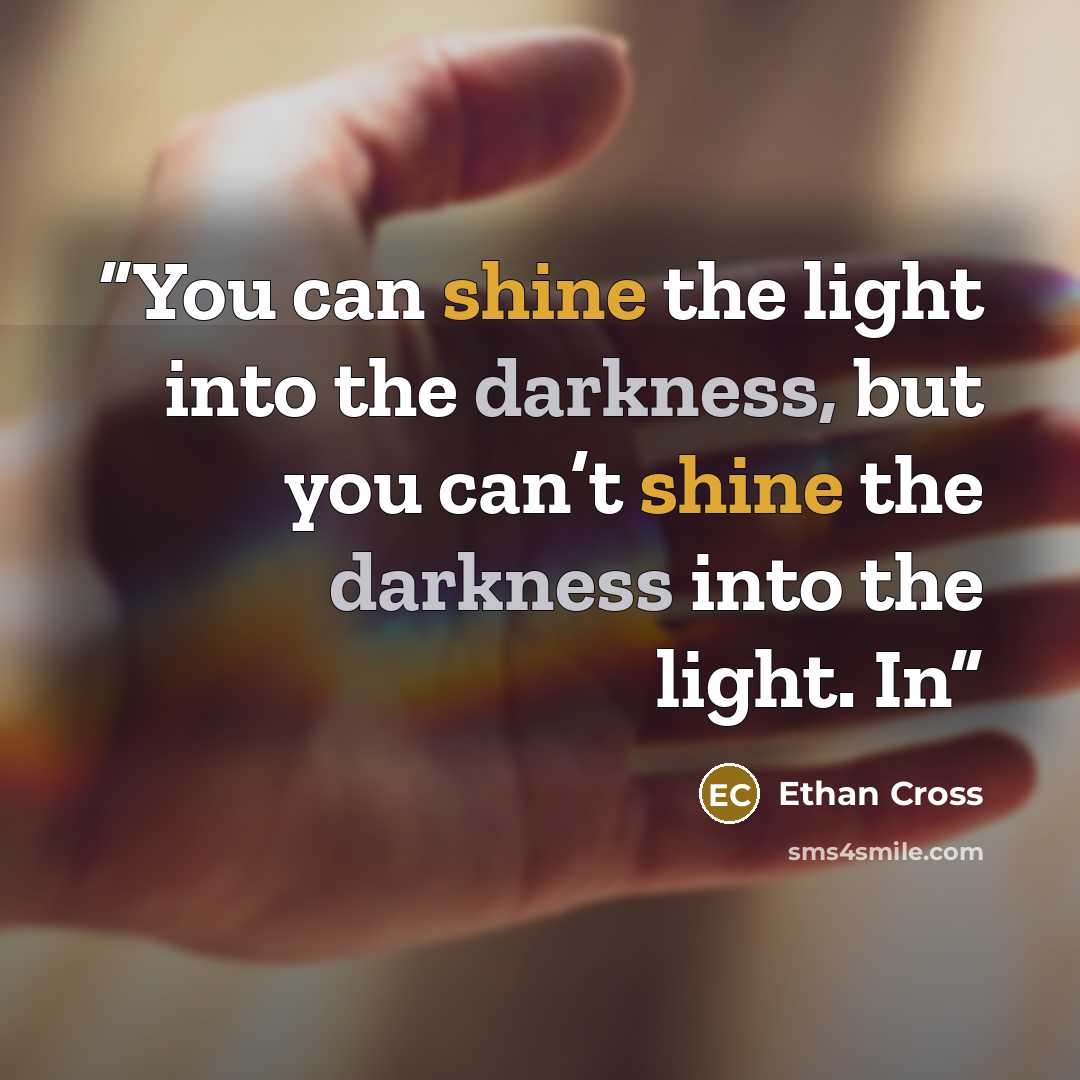 “You can shine the light into the darkness, but you can’t shine the darkness into the light. In” quote by Ethan Cross