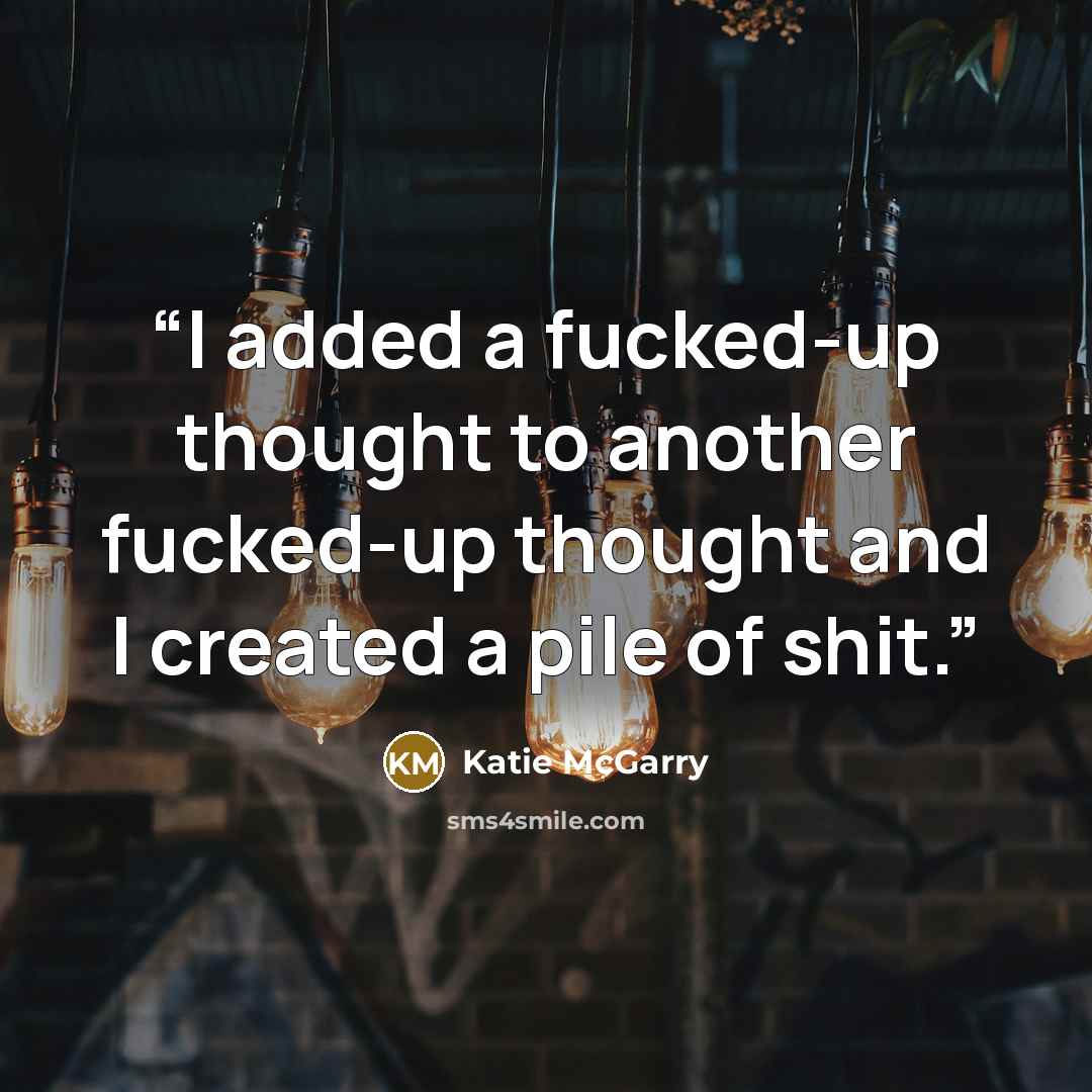“I added a fucked-up thought to another fucked-up thought and I created a pile of shit.” quote by Katie McGarry