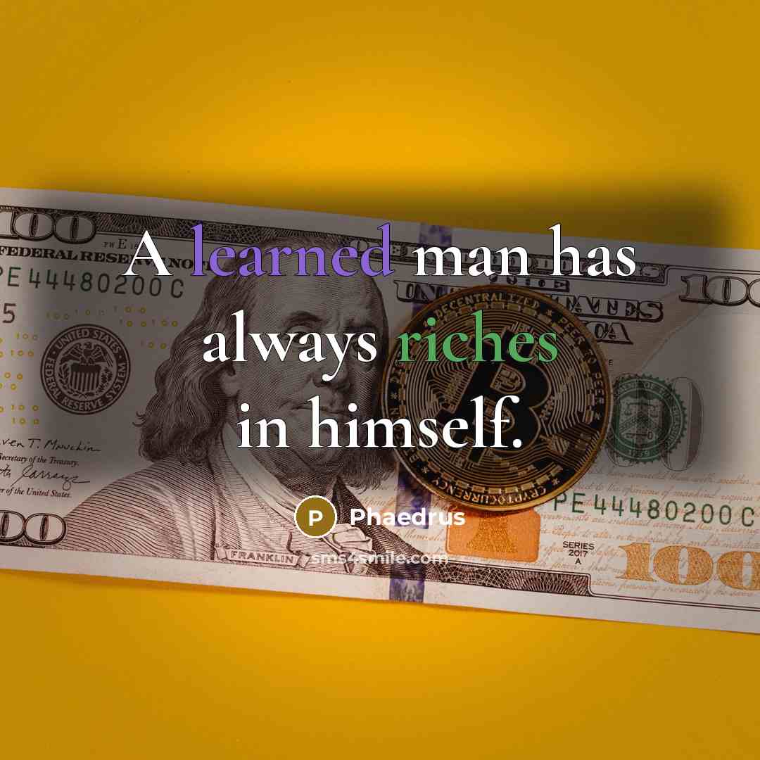 “A learned man has always riches in himself.” quote by Phaedrus