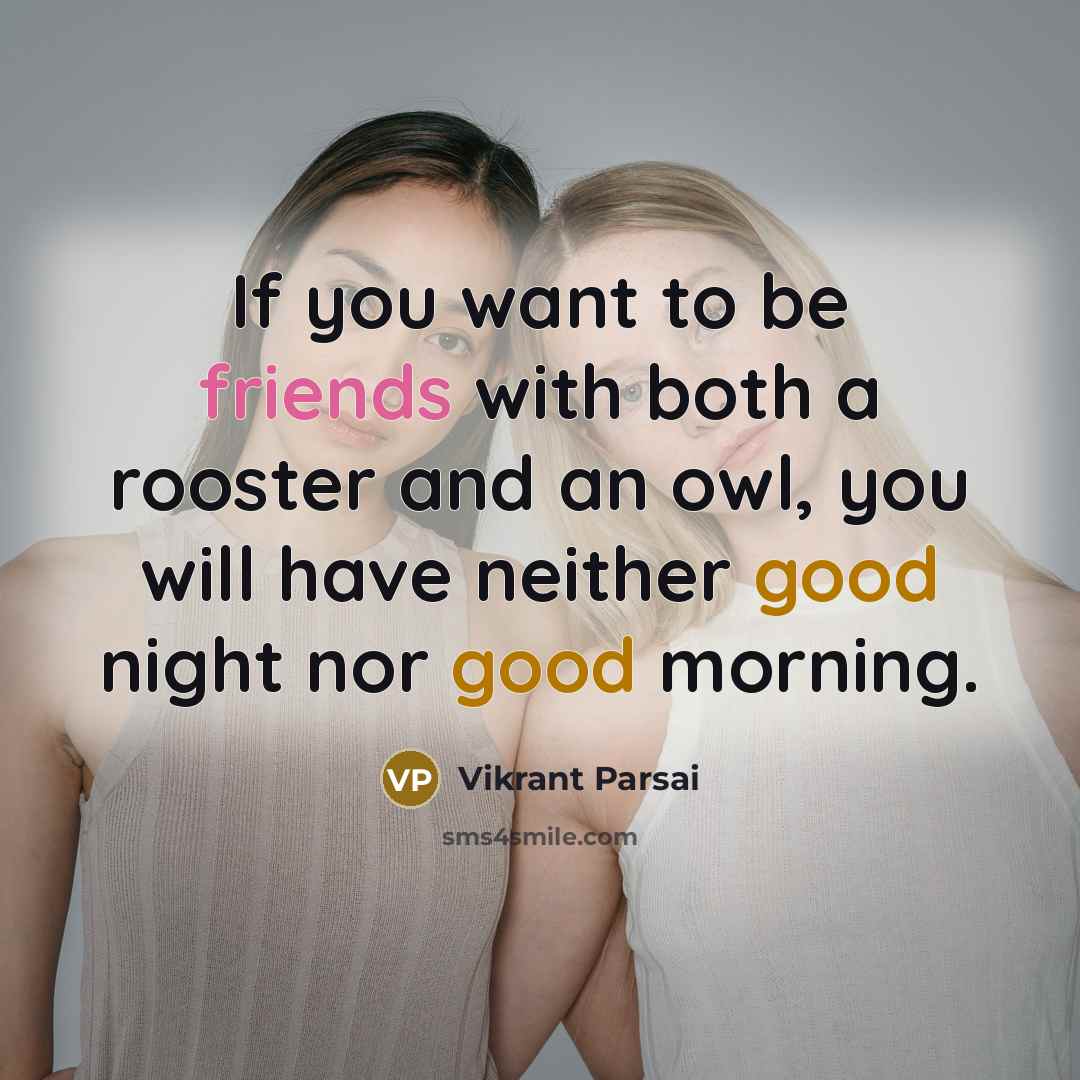“If you want to be friends with both a rooster and an owl, you will have neither good night nor good morning.” quote by Vikrant Parsai