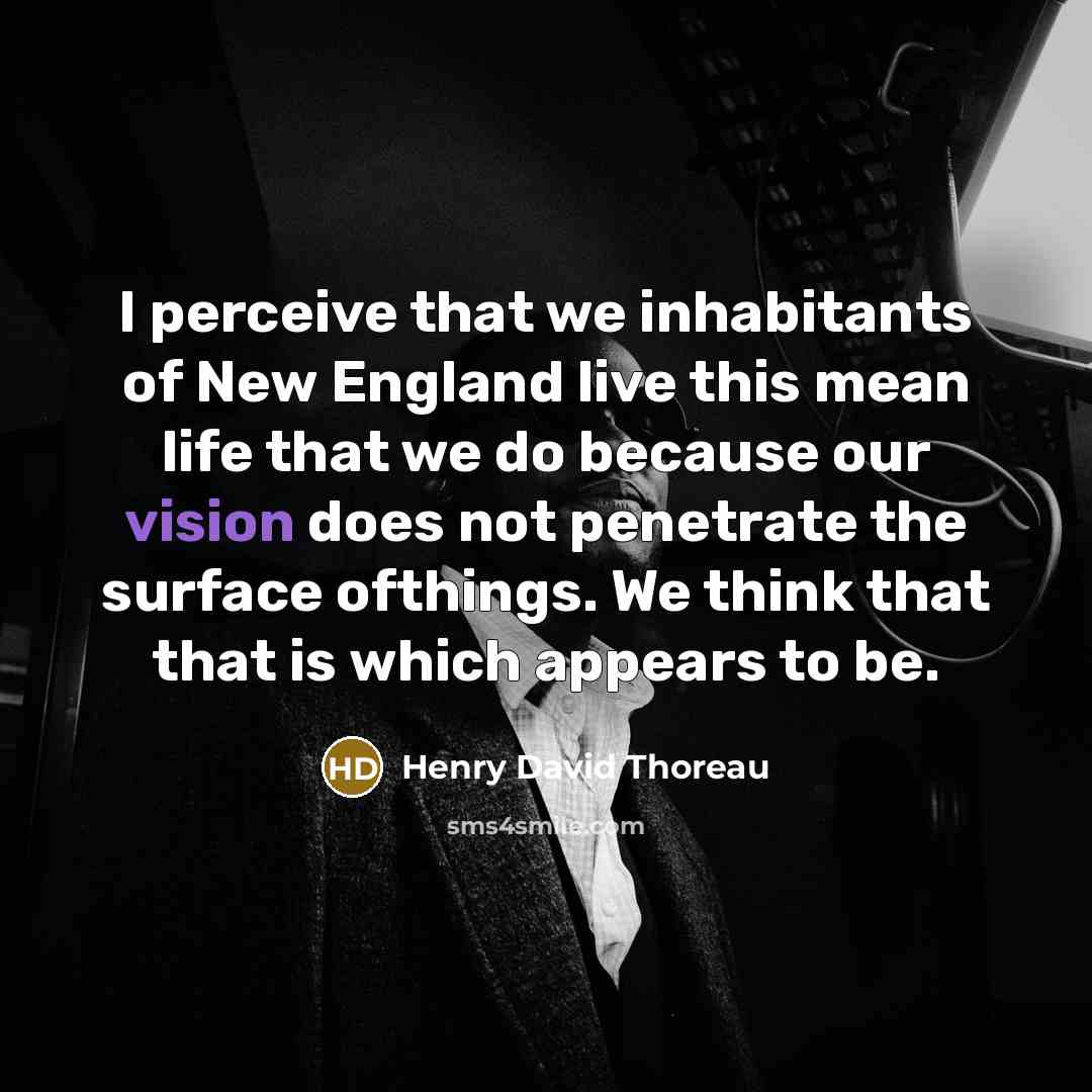 “I perceive that we inhabitants of New England live this mean life that we do because our vision does not penetrate the surface ofthings. We think that that is which appears to be.” quote by Henry David Thoreau