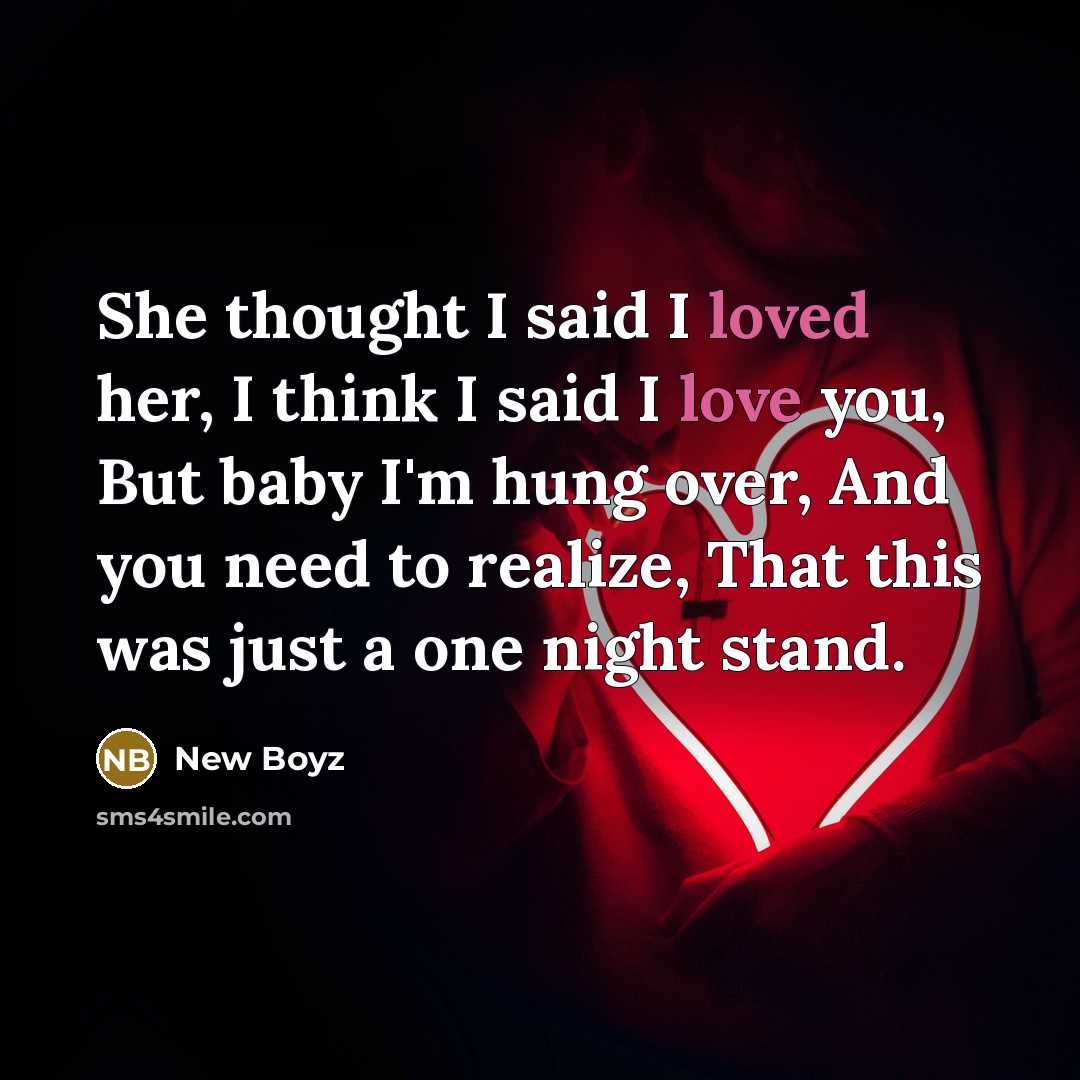 “She thought I said I loved her, I think I said I love you, But baby I'm hung over, And you need to realize, That this was just a one night stand.” quote by New Boyz