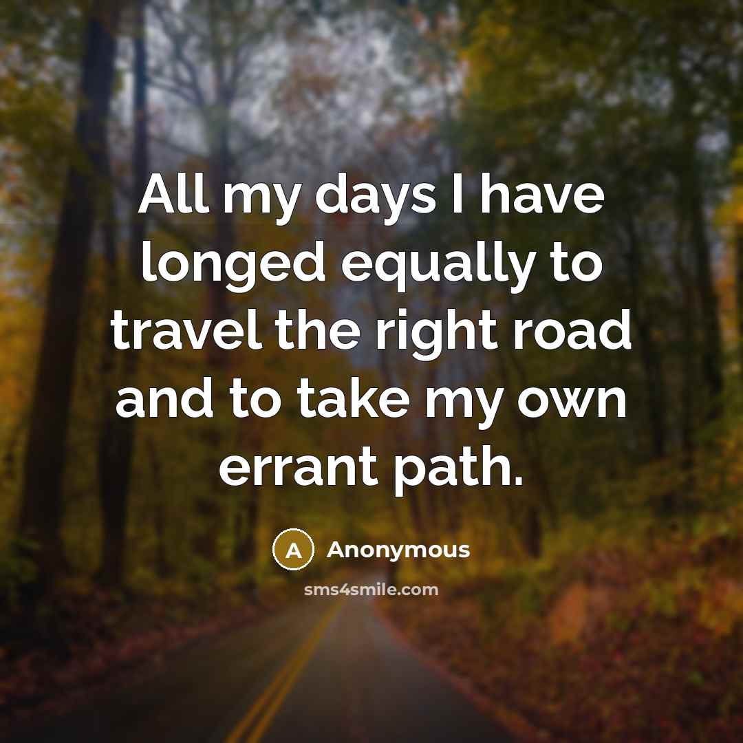 “All my days I have longed equally to travel the right road and to take my own errant path.” quote by Anonymous