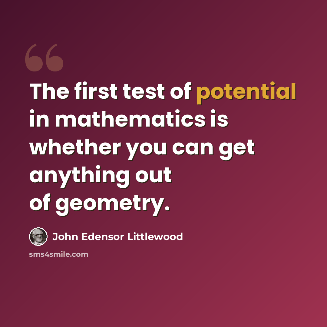 “The first test of potential in mathematics is whether you can get anything out of geometry.” quote by John Edensor Littlewood