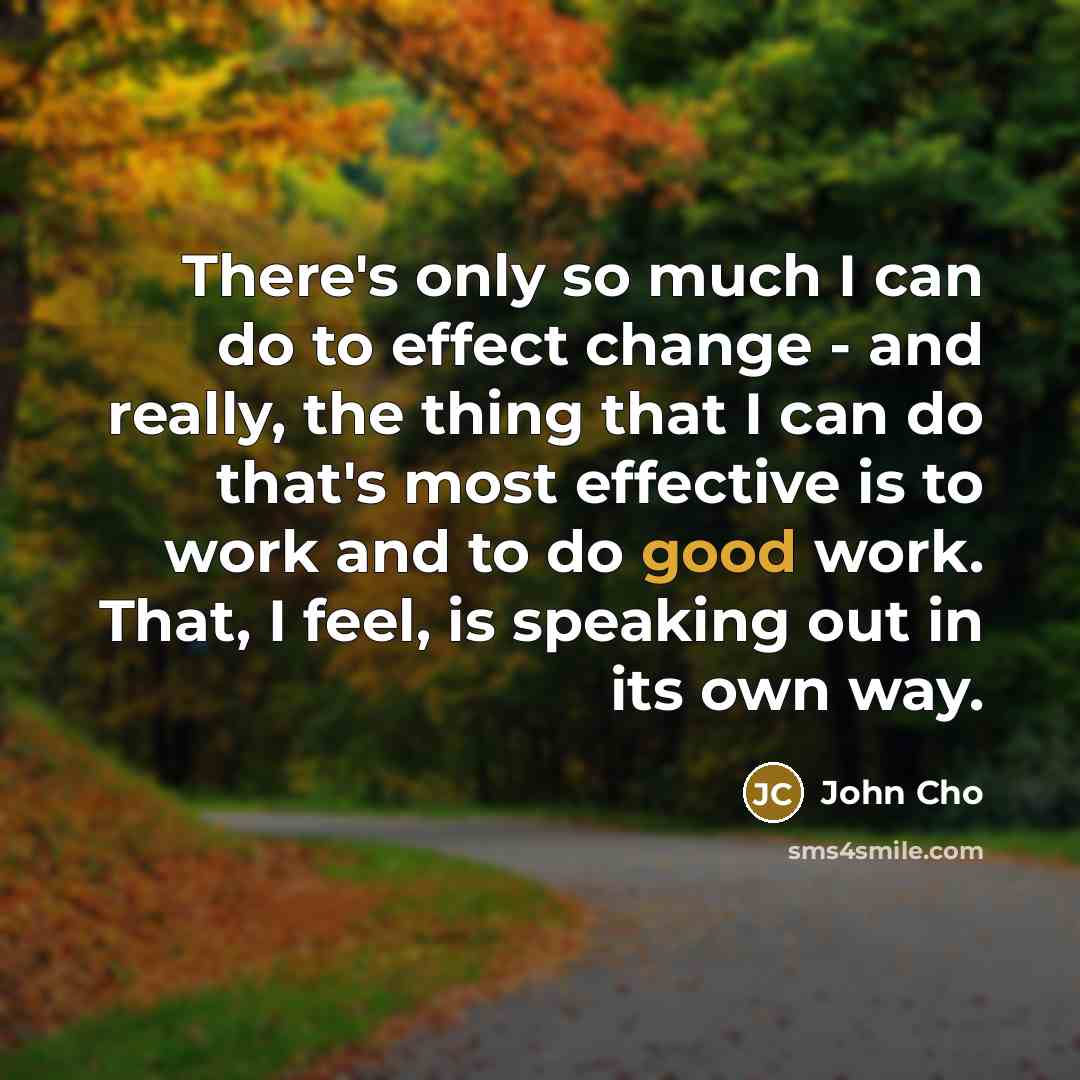 “There's only so much I can do to effect change - and really, the thing that I can do that's most effective is to work and to do good work. That, I feel, is speaking out in its own way.” quote by John Cho