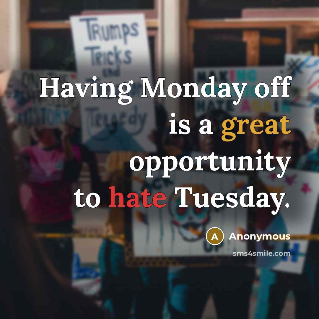 “Having Monday off is a great opportunity to hate Tuesday.” quote by Anonymous
