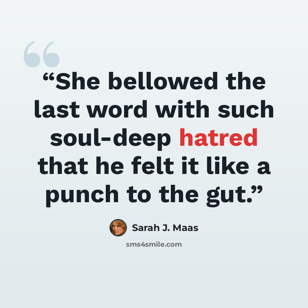 “She bellowed the last word with such soul-deep hatred that he felt it like a punch to the gut.” quote by Sarah J. Maas