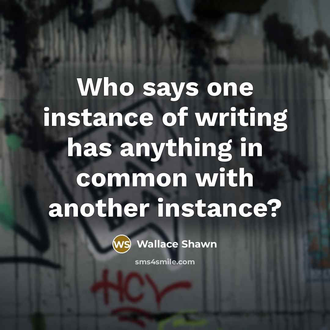 “Who says one instance of writing has anything in common with another instance?” quote by Wallace Shawn