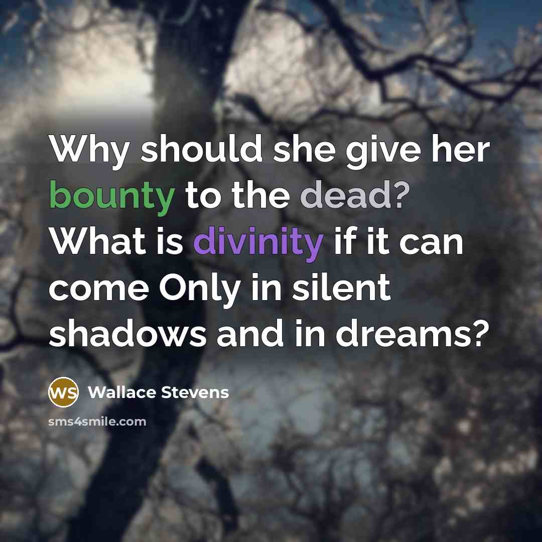“Why should she give her bounty to the dead? What is divinity if it can come Only in silent shadows and in dreams?” quote by Wallace Stevens