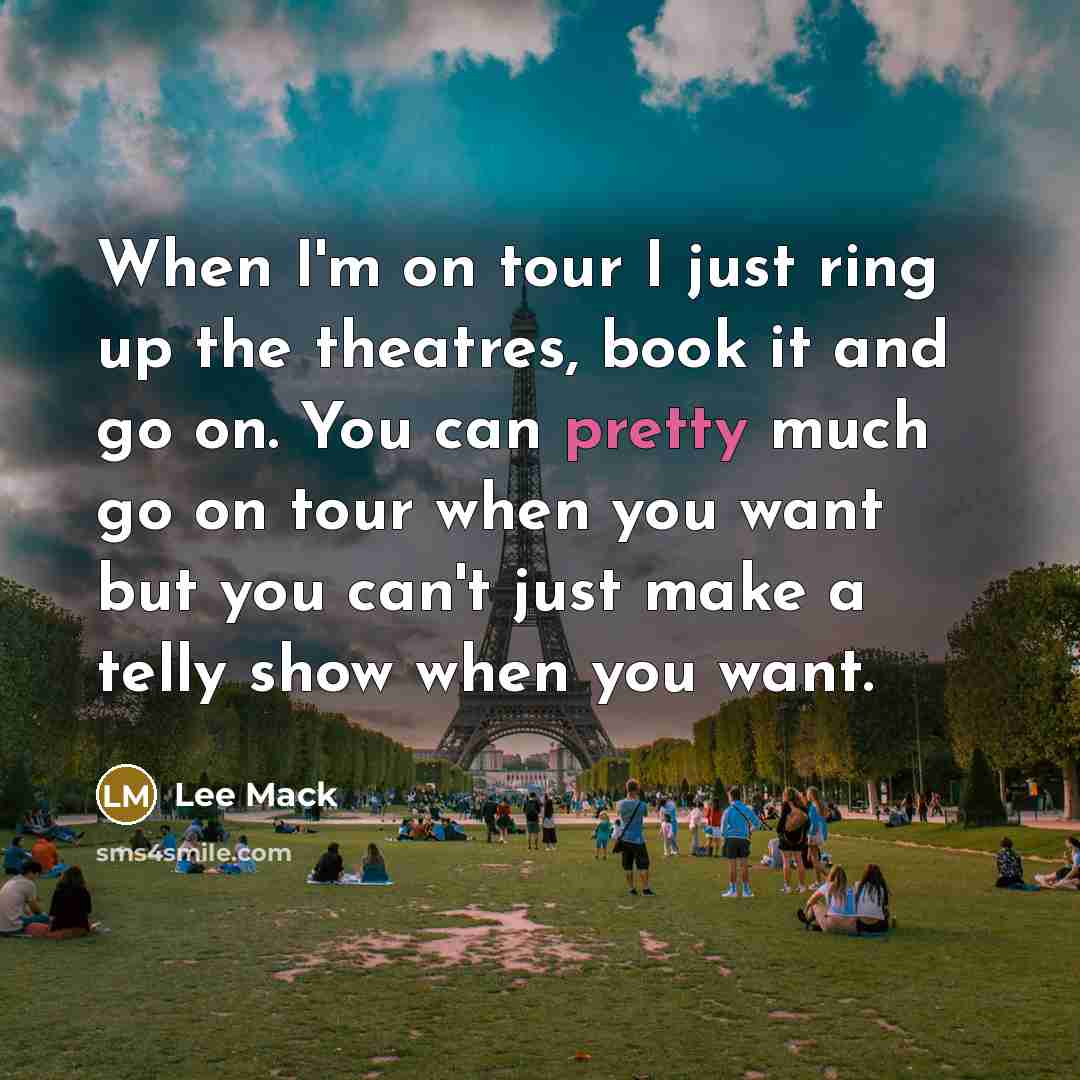 “When I'm on tour I just ring up the theatres, book it and go on. You can pretty much go on tour when you want but you can't just make a telly show when you want.” quote by Lee Mack