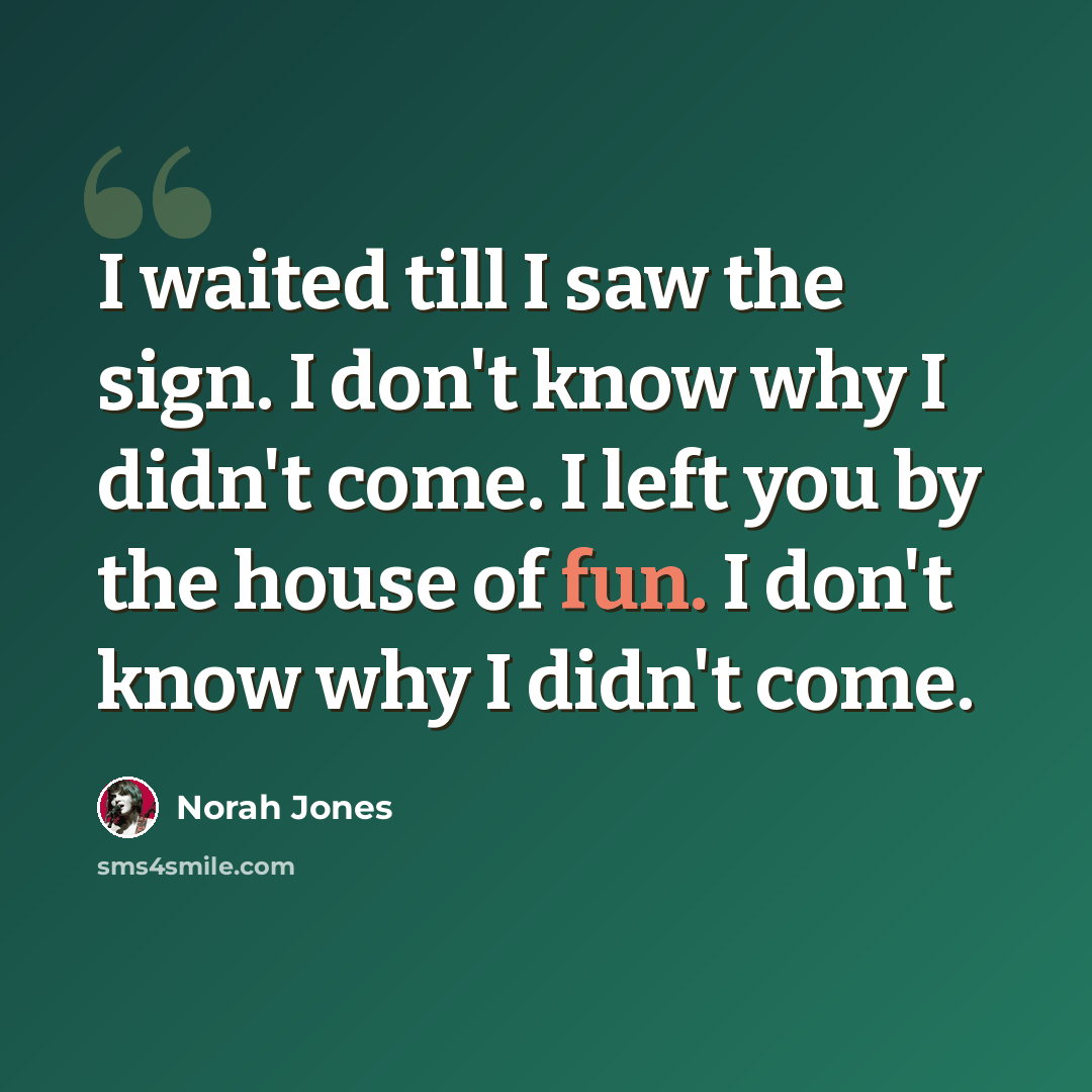 “I waited till I saw the sign. I don't know why I didn't come. I left you by the house of fun. I don't know why I didn't come.” quote by Norah Jones
