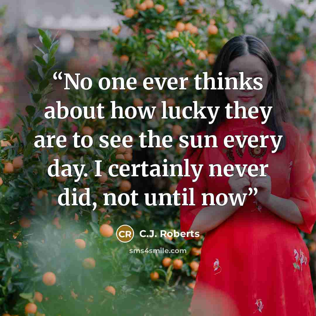 “No one ever thinks about how lucky they are to see the sun every day. I certainly never did, not until now” quote by C.J. Roberts
