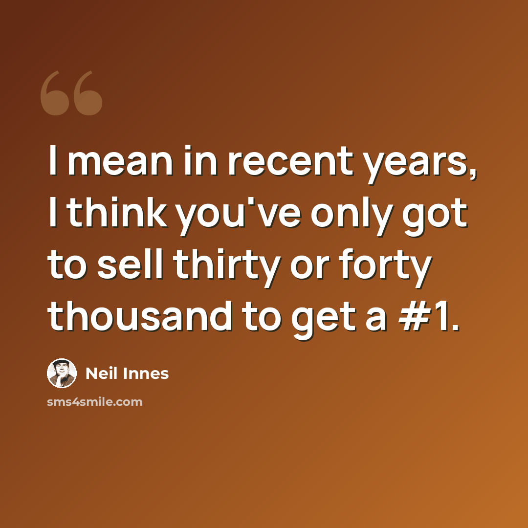 “I mean in recent years, I think you've only got to sell thirty or forty thousand to get a #1.” quote by Neil Innes